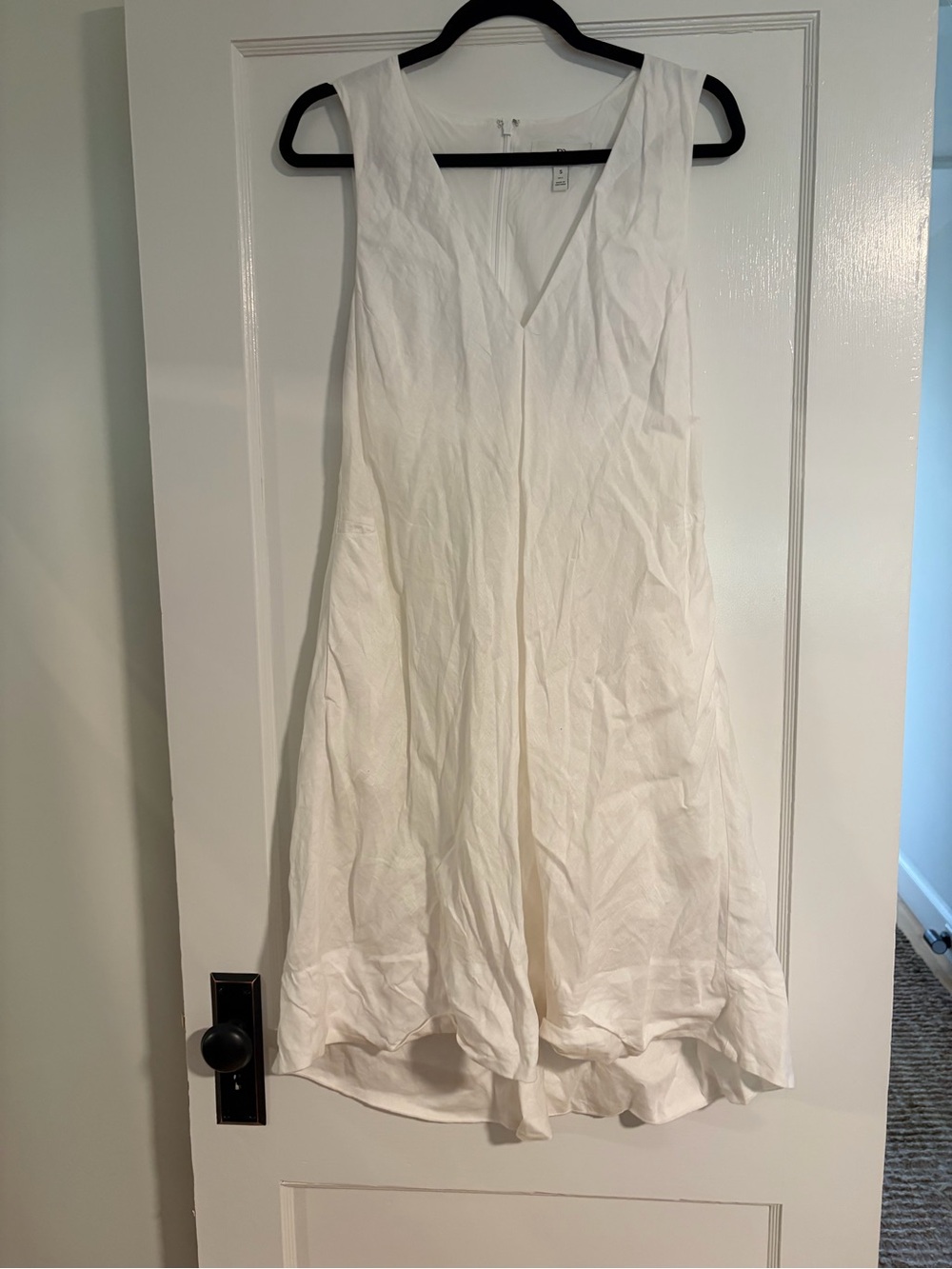 Banana Republic White Linen V-Neck Sleeveless Dress, Size S Tall